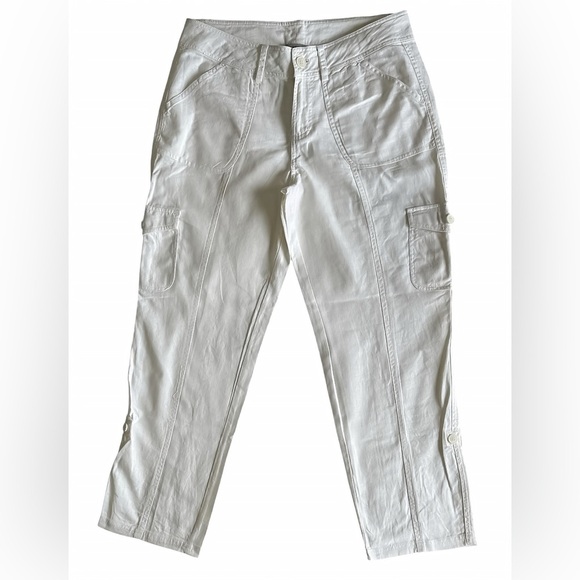 W’s Marc New York Andrew Marc White Linen Blend Utility Cargo Sz S Straight Leg - Picture 1 of 7